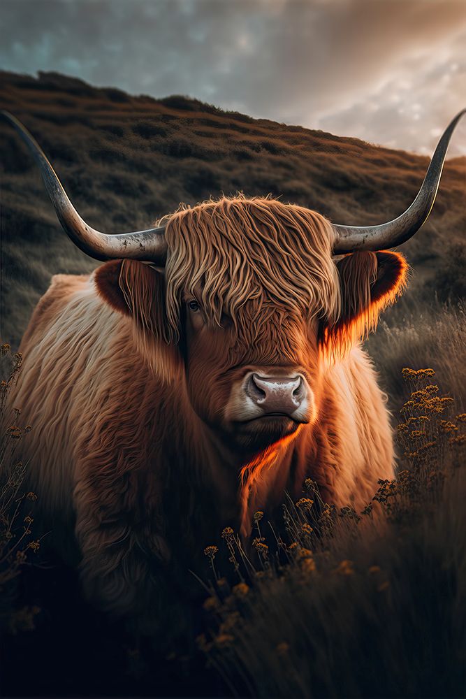 Highland Cow With Big Horns art print by Treechild for $57.95 CAD