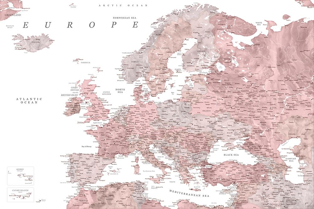 Piper detailed map of Europe art print by Rosana Laiz Blursbyai for $57.95 CAD
