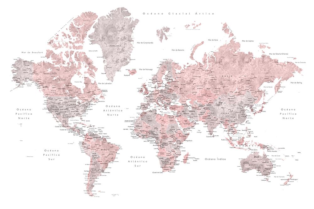 Piper world map in Spanish art print by Rosana Laiz Blursbyai for $57.95 CAD