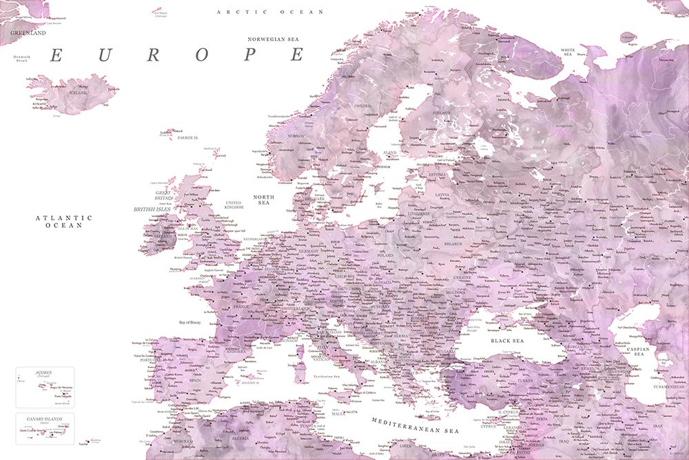 Purple detailed map of Europe art print by Rosana Laiz Blursbyai for $57.95 CAD