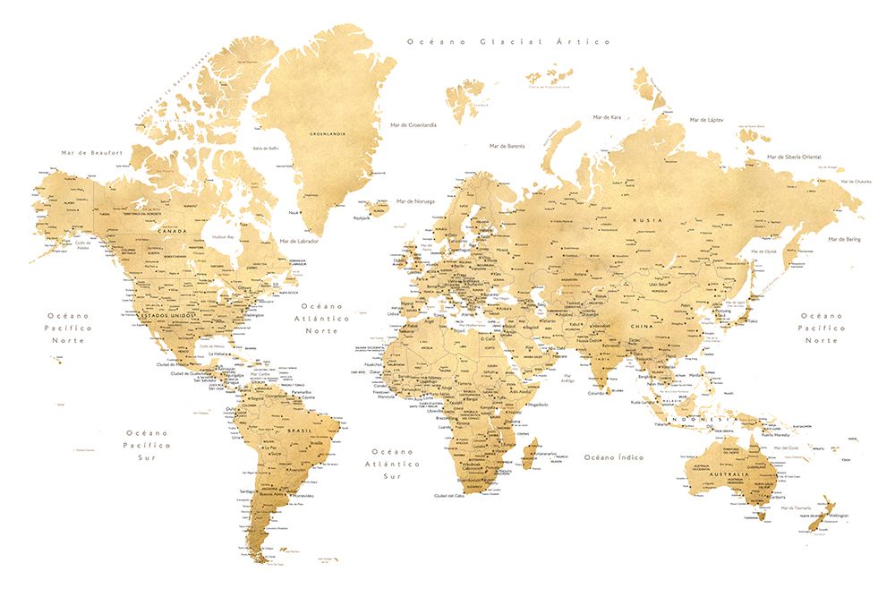 Rossie world map in Spanish art print by Rosana Laiz Blursbyai for $57.95 CAD