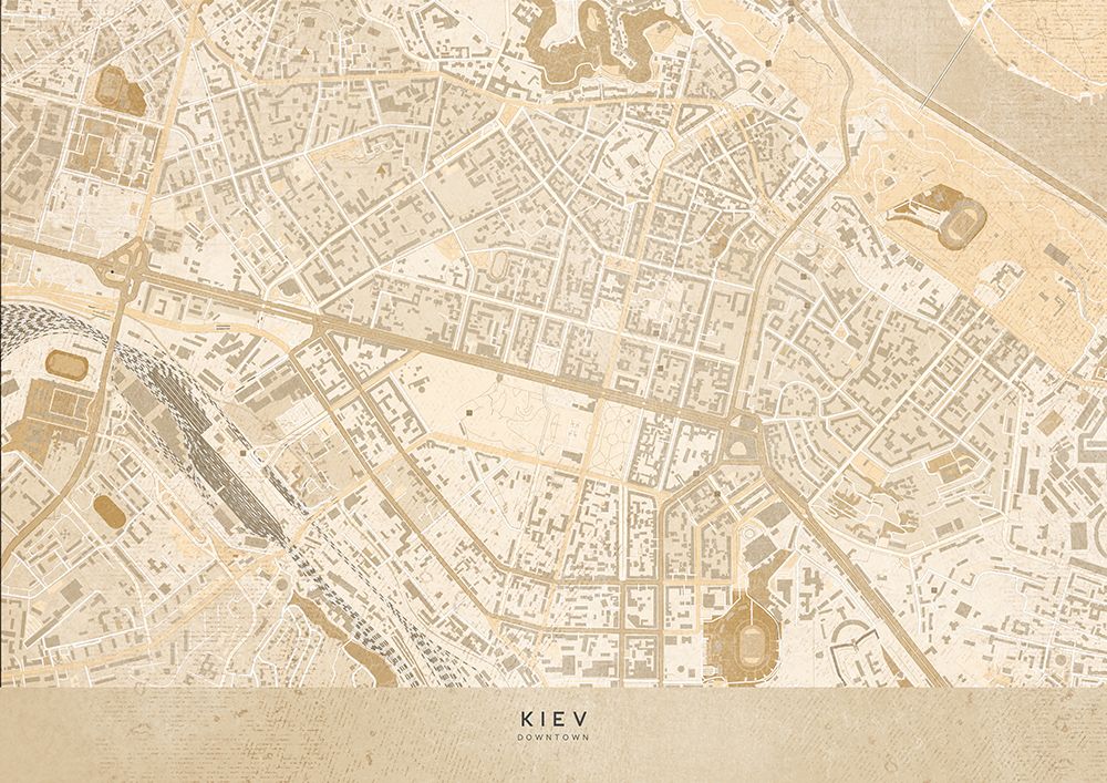 Sepia map of Kiev downtown (pre-war) art print by Rosana Laiz Blursbyai for $57.95 CAD