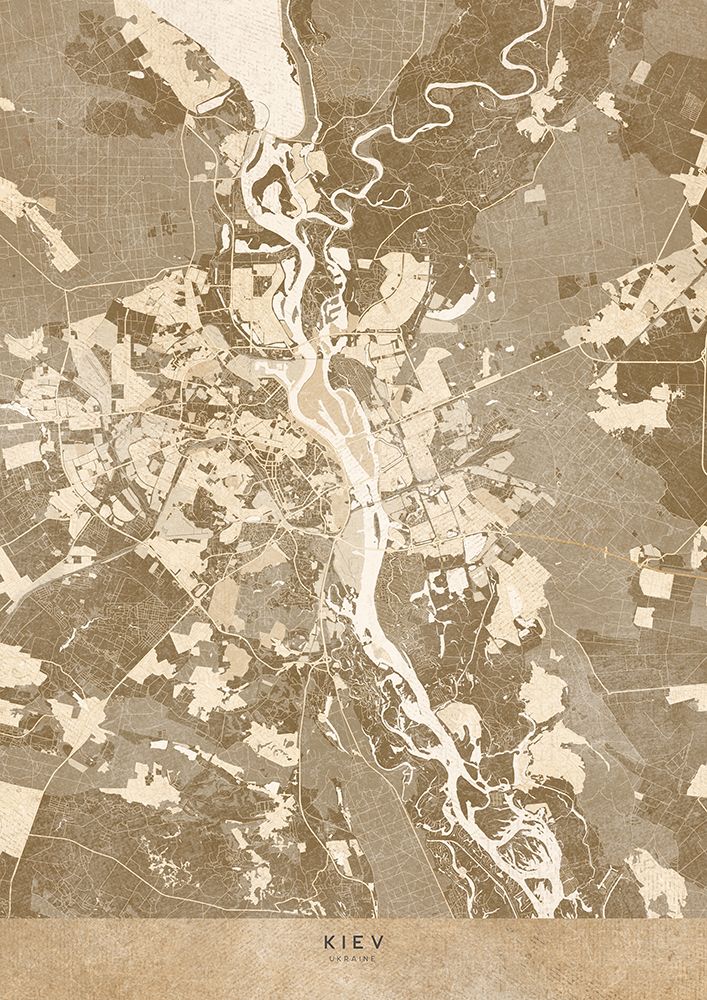 Sepia map of Kiev (pre-war) art print by Rosana Laiz Blursbyai for $57.95 CAD