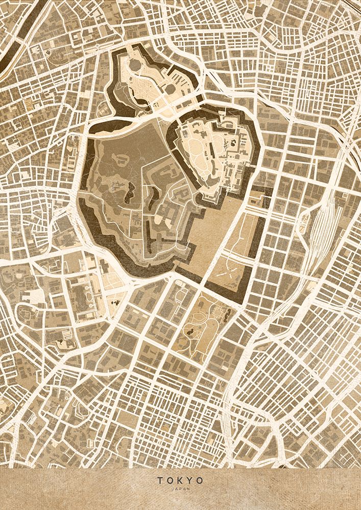 Sepia map of Tokyo art print by Rosana Laiz Blursbyai for $57.95 CAD