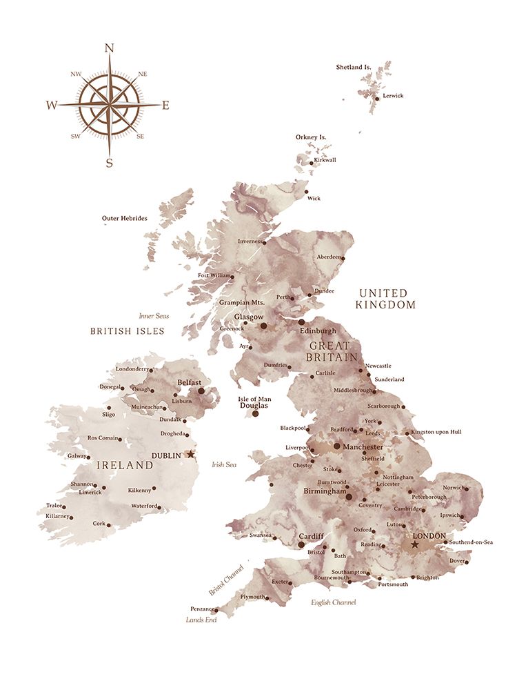 Taupe map of the United Kingdom art print by Rosana Laiz Blursbyai for $57.95 CAD