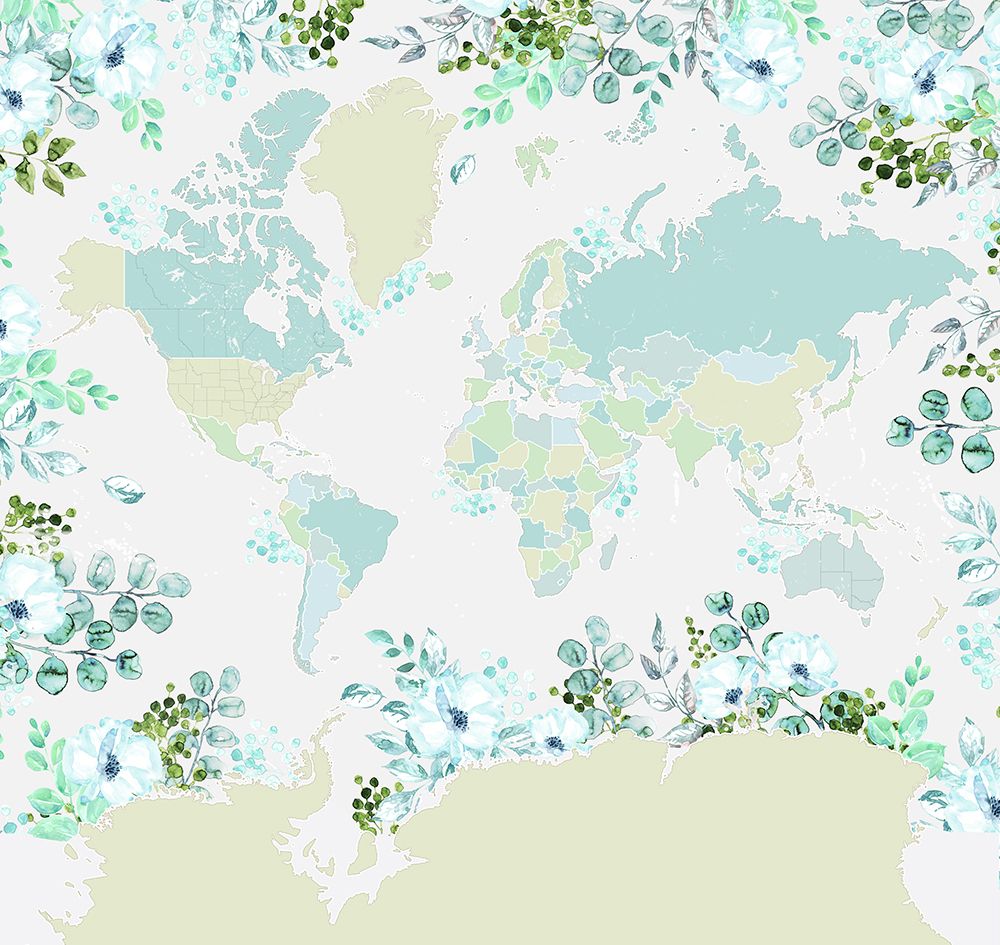 Marie world map with greenery art print by Rosana Laiz Blursbyai for $57.95 CAD