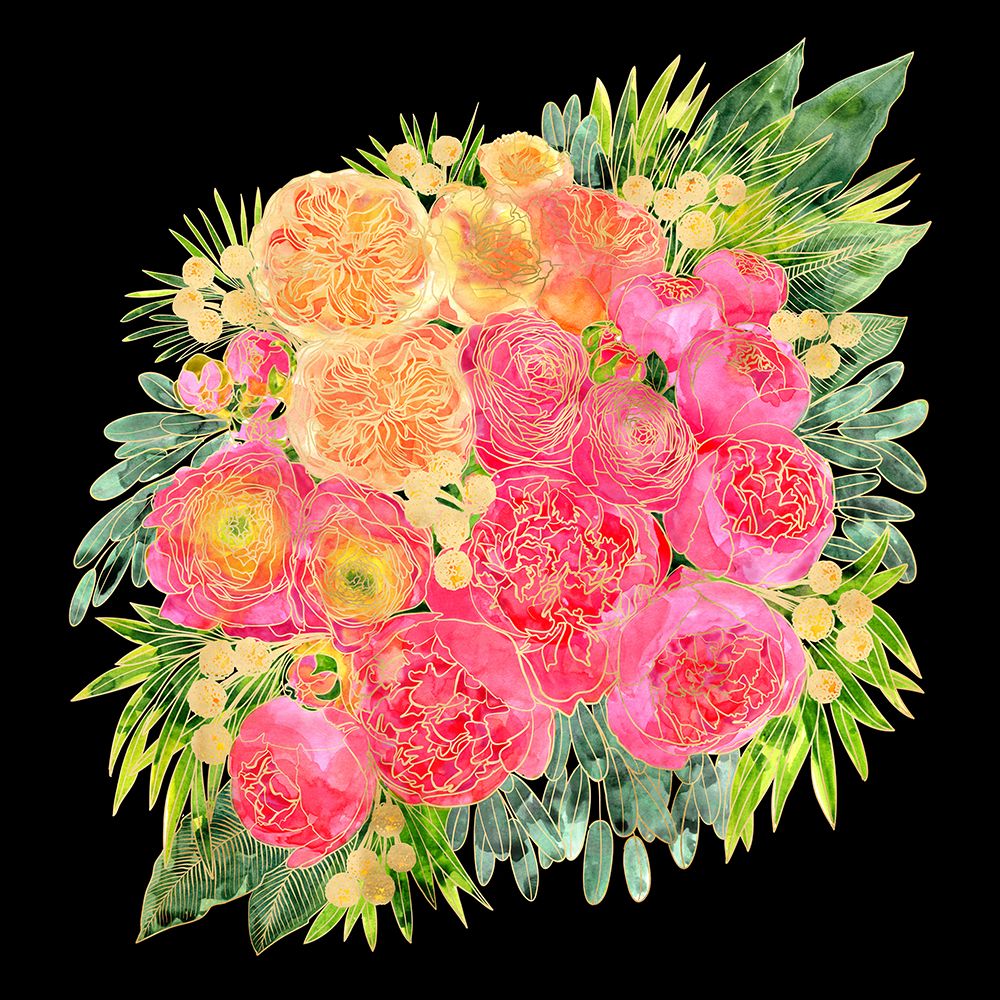 Colorful Rekha bouquet in black art print by Rosana Laiz Blursbyai for $57.95 CAD