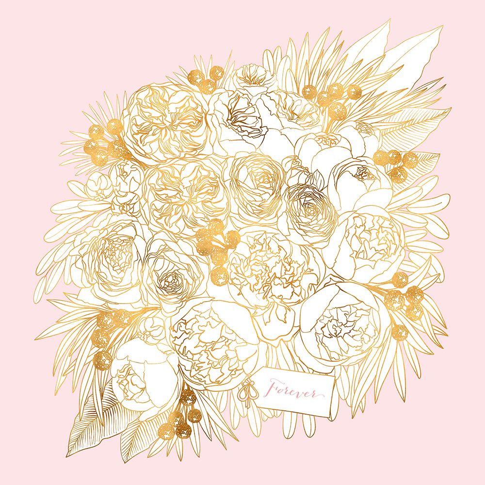 Forever Rekha floral bouquet in gold and pink art print by Rosana Laiz Blursbyai for $57.95 CAD