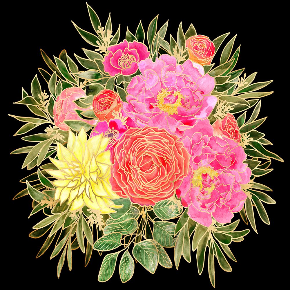Colorful Nanette bouquet in black art print by Rosana Laiz Blursbyai for $57.95 CAD