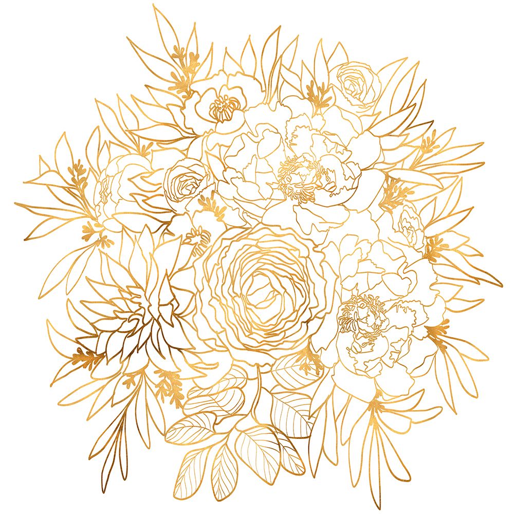 Nanette line art bouquet in gold art print by Rosana Laiz Blursbyai for $57.95 CAD