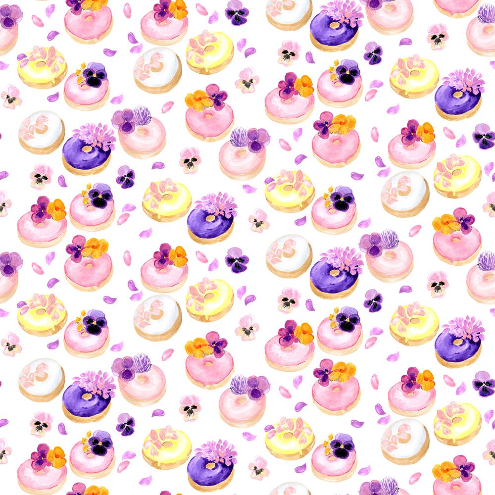 Floral watercolor donuts pattern art print by Rosana Laiz Blursbyai for $57.95 CAD