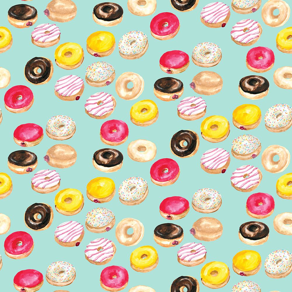 Watercolor donuts pattern in aqua art print by Rosana Laiz Blursbyai for $57.95 CAD