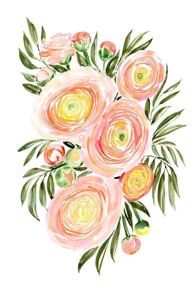 Savanna bouquet of coral ranunculus art print by Rosana Laiz Blursbyai for $57.95 CAD