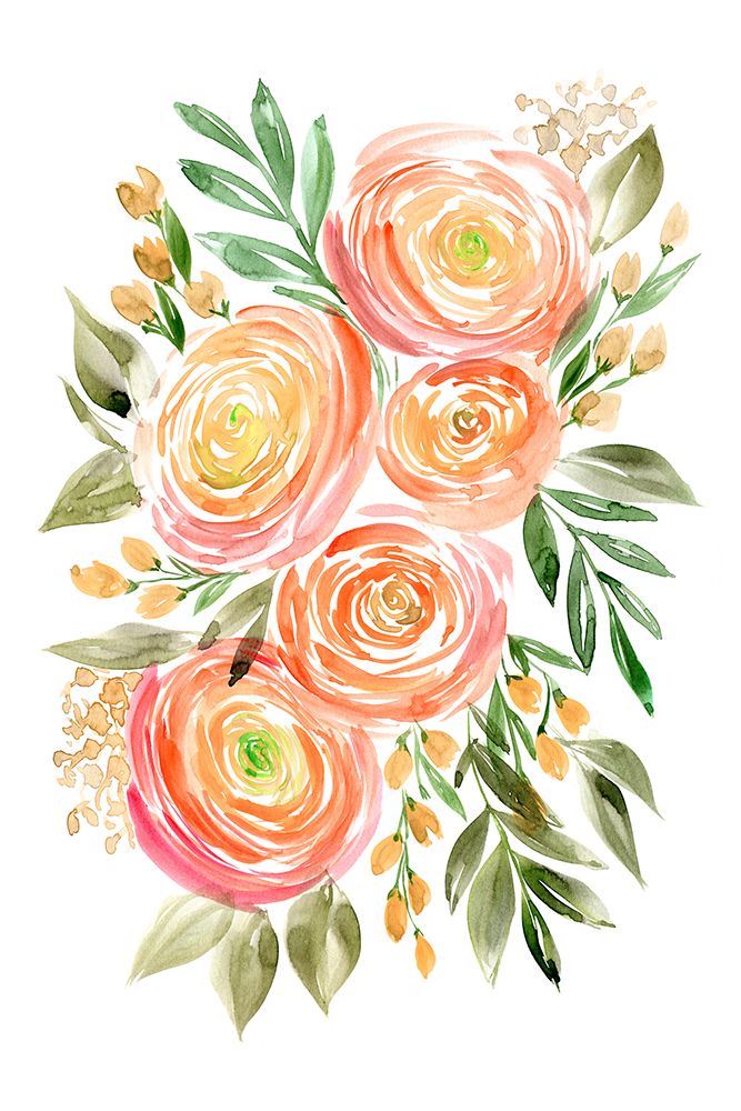 Begonia ranunculus bouquet in coral art print by Rosana Laiz Blursbyai for $57.95 CAD