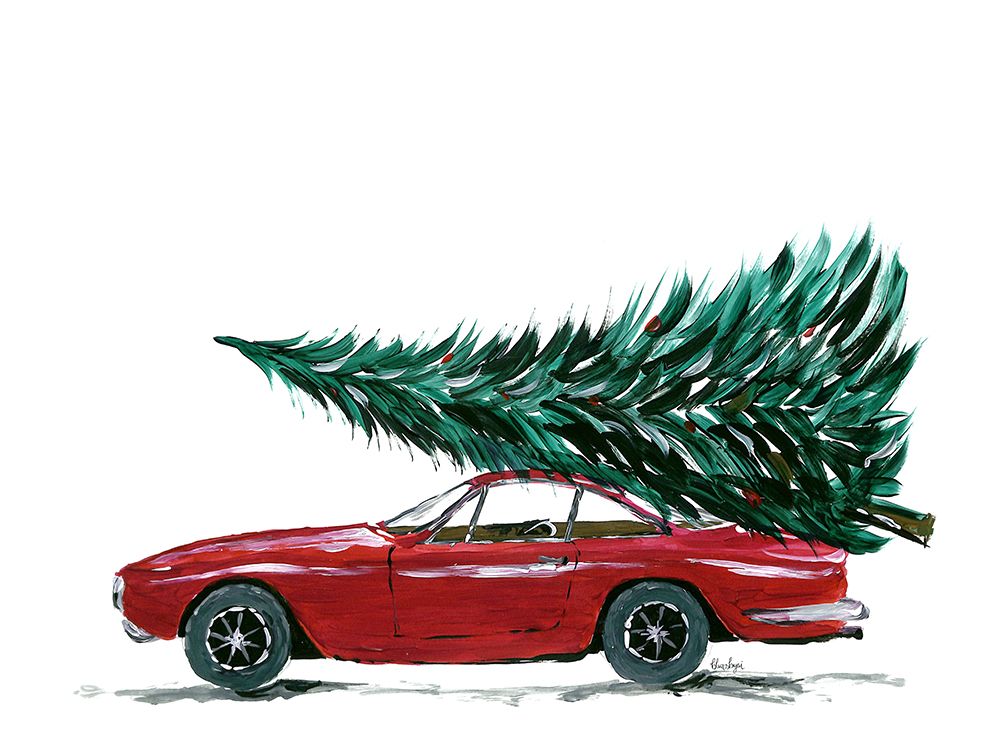 Eighties car carrying a Christmas tree art print by Rosana Laiz Blursbyai for $57.95 CAD
