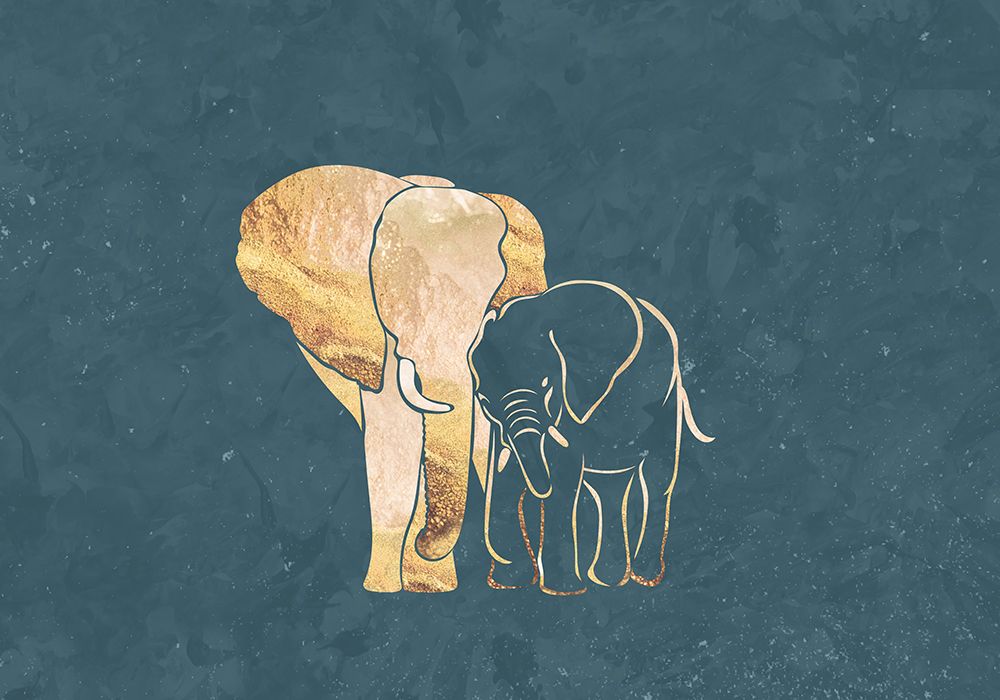 Gold Elephant Line art Silhouettes 2 art print by Sarah Manovski for $57.95 CAD