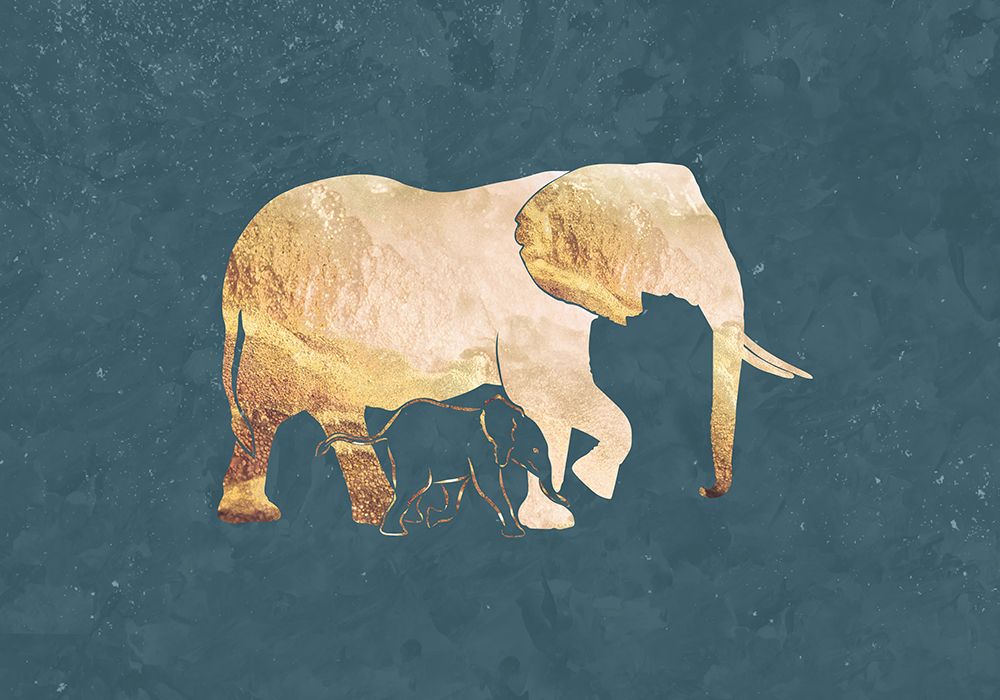 Gold Elephant Line art Silhouettes 2 art print by Sarah Manovski for $57.95 CAD