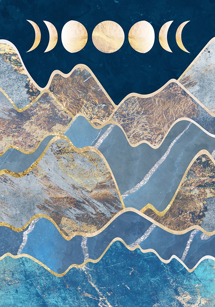 Metallic Moon Phase and Mountains art print by Sarah Manovski for $57.95 CAD