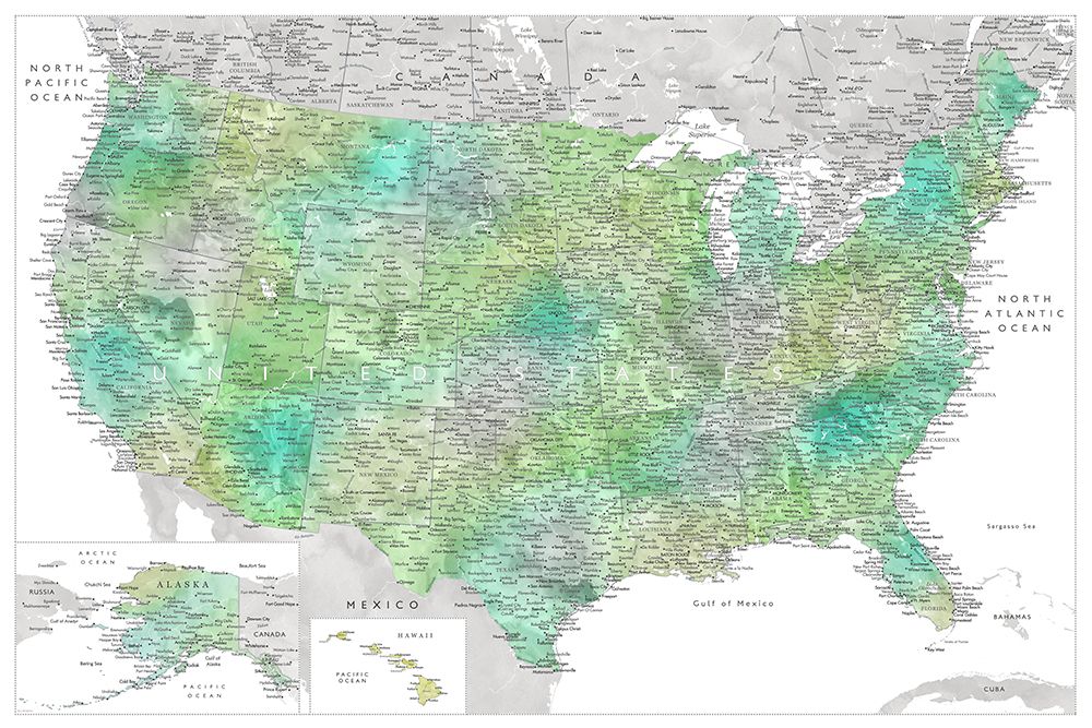 Highly detailed map of the United States, Oriole art print by Rosana Laiz Blursbyai for $57.95 CAD