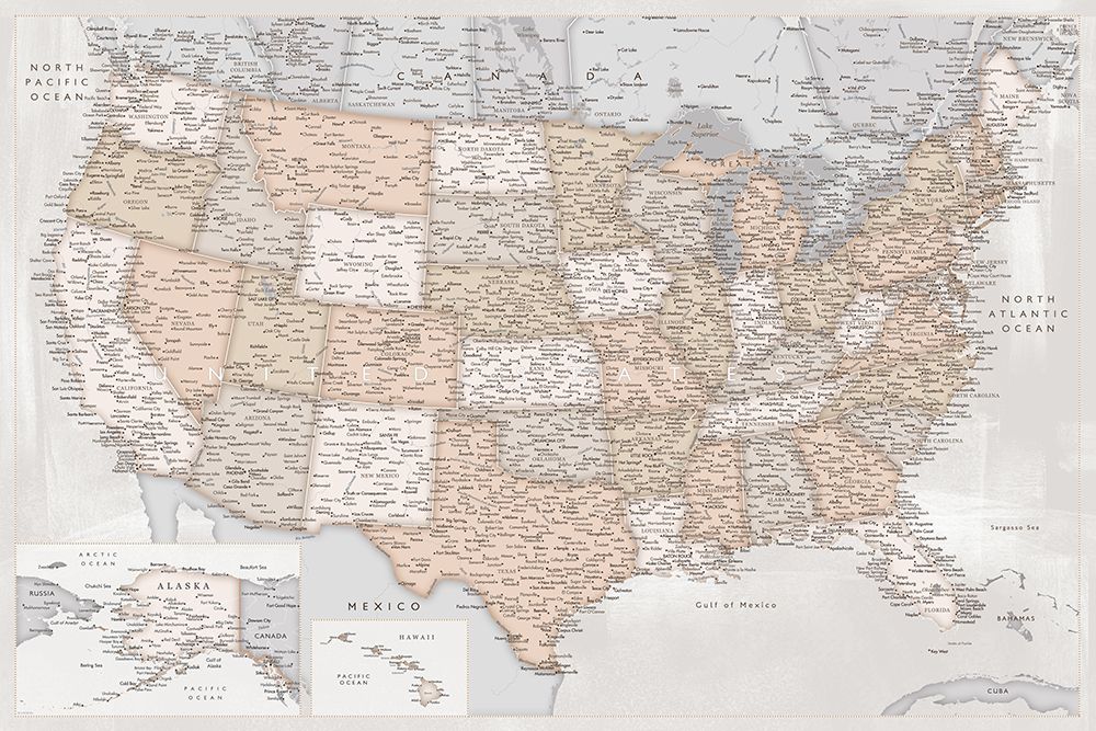 Highly detailed map of the United States, Lucille art print by Rosana Laiz Blursbyai for $57.95 CAD