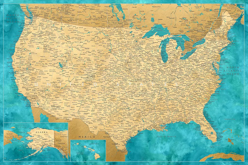 Highly detailed map of the United States, Lexy art print by Rosana Laiz Blursbyai for $57.95 CAD