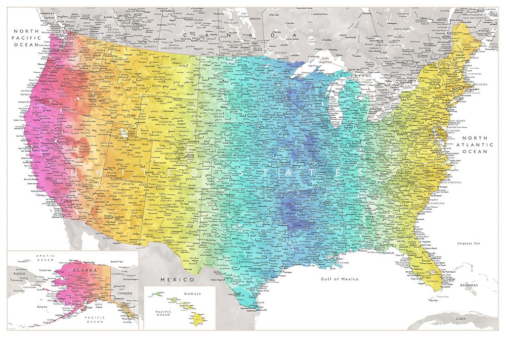 Highly detailed map of the United States, Jude art print by Rosana Laiz Blursbyai for $57.95 CAD