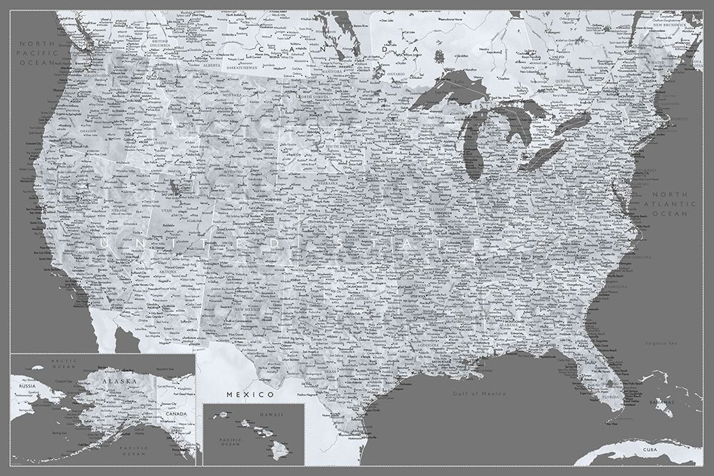 Highly detailed map of the United States, Paolo art print by Rosana Laiz Blursbyai for $57.95 CAD