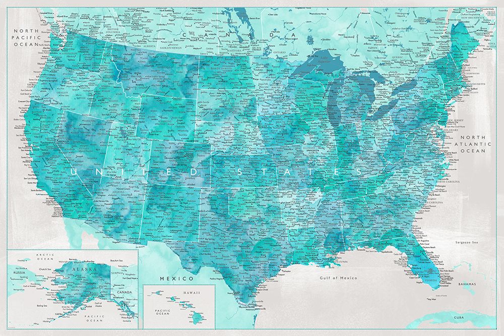Highly detailed map of the United States, Harriet art print by Rosana Laiz Blursbyai for $57.95 CAD