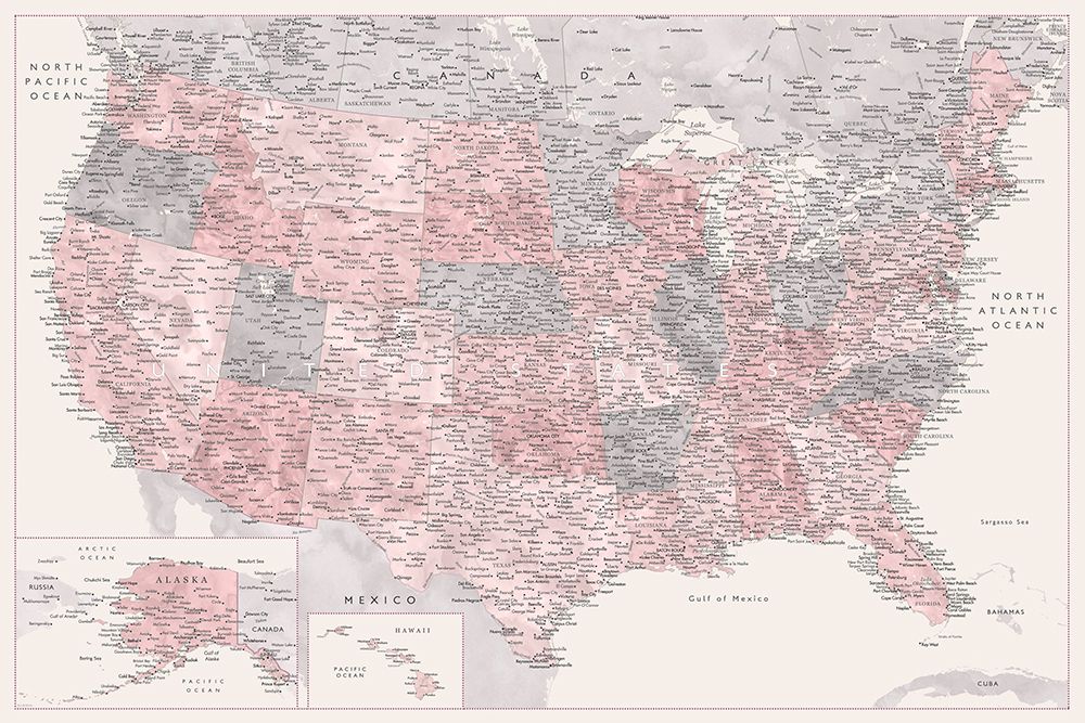 Highly detailed map of the United States, Madelia art print by Rosana Laiz Blursbyai for $57.95 CAD