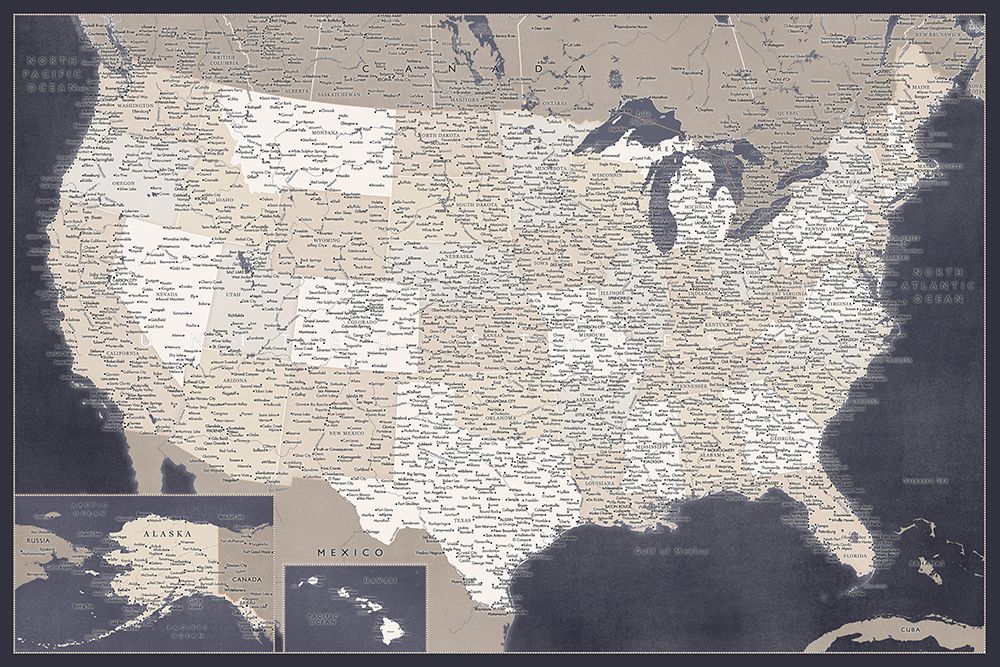 Highly detailed map of the United States, Glyn art print by Rosana Laiz Blursbyai for $57.95 CAD