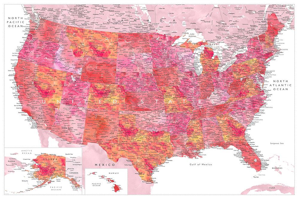 Highly detailed map of the United States, Tatiana art print by Rosana Laiz Blursbyai for $57.95 CAD