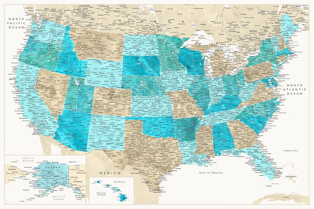 Highly detailed map of the United States, Uxia art print by Rosana Laiz Blursbyai for $57.95 CAD