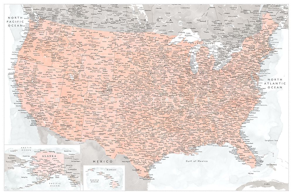 Highly detailed map of the United States, Lynette art print by Rosana Laiz Blursbyai for $57.95 CAD