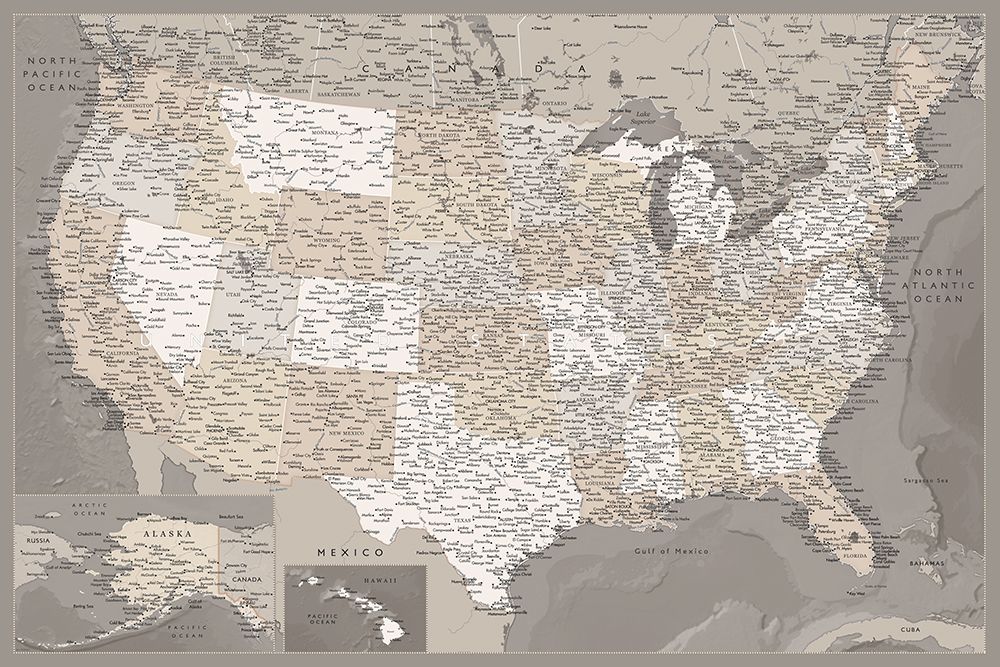 Highly detailed map of the United States, Davey art print by Rosana Laiz Blursbyai for $57.95 CAD