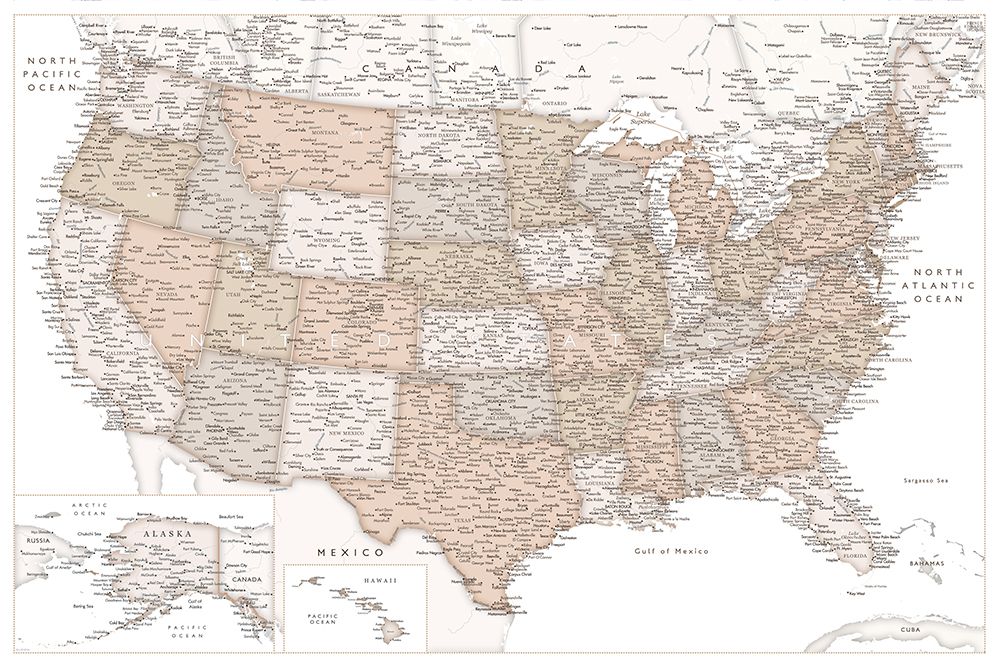 Highly detailed map of the United States, Louie art print by Rosana Laiz Blursbyai for $57.95 CAD