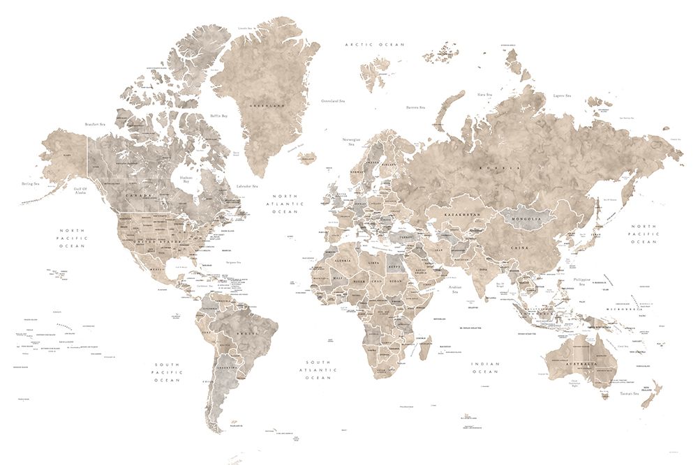 Watercolor world map with countries, Abey art print by Rosana Laiz Blursbyai for $57.95 CAD