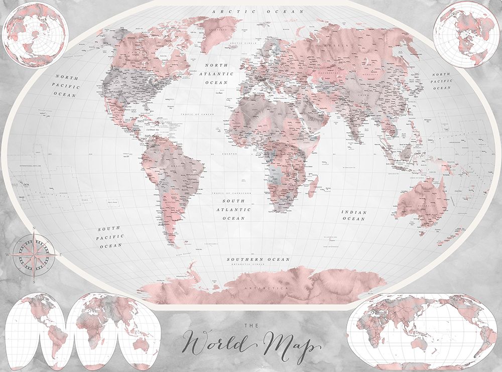 Classic world map in watercolor, Piper art print by Rosana Laiz Blursbyai for $57.95 CAD