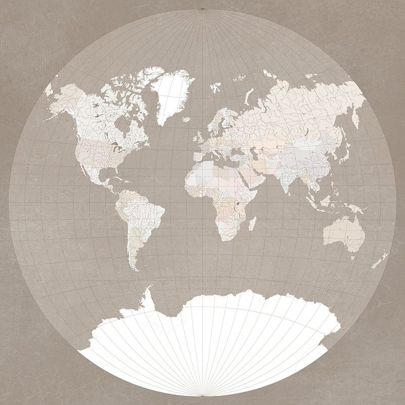 The world map in a circle, muted brown art print by Rosana Laiz Blursbyai for $57.95 CAD