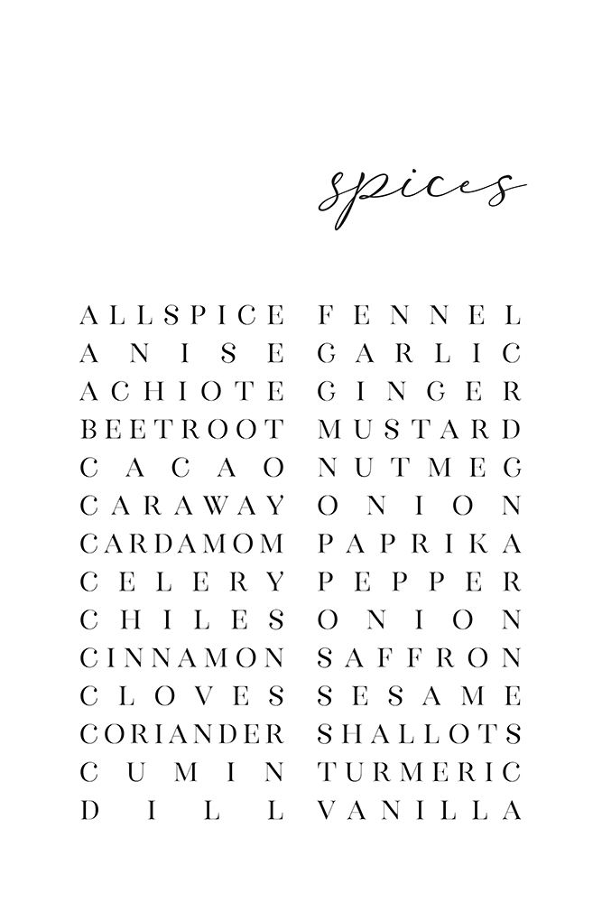 List of spices art print by Rosana Laiz Blursbyai for $57.95 CAD