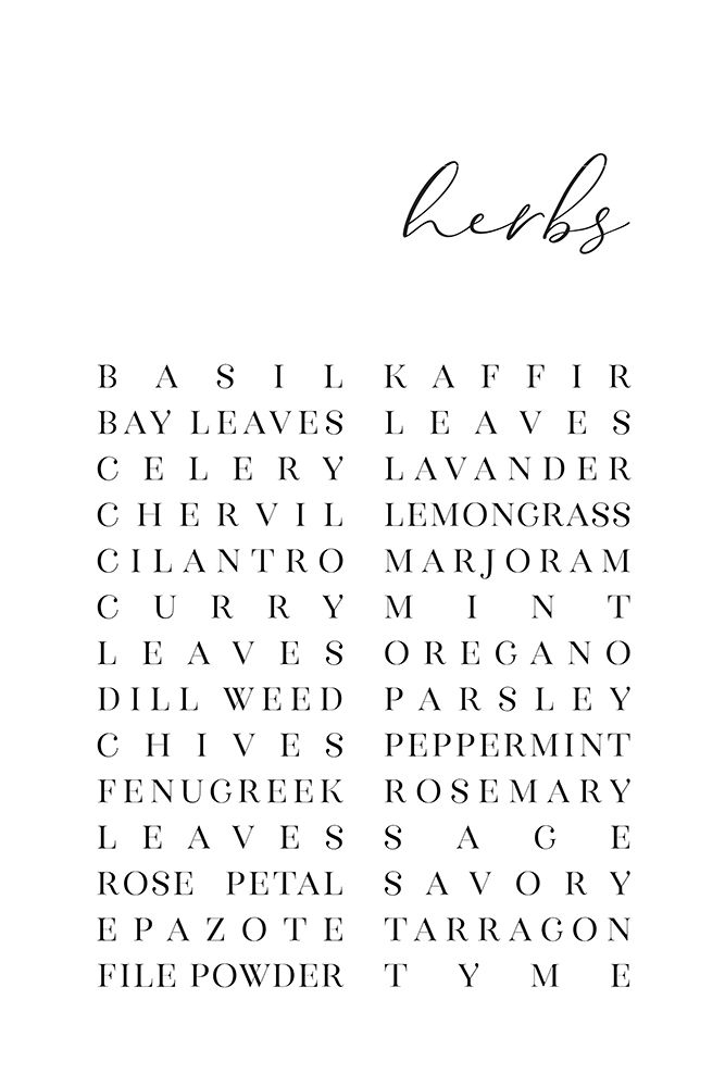 List of herbs art print by Rosana Laiz Blursbyai for $57.95 CAD