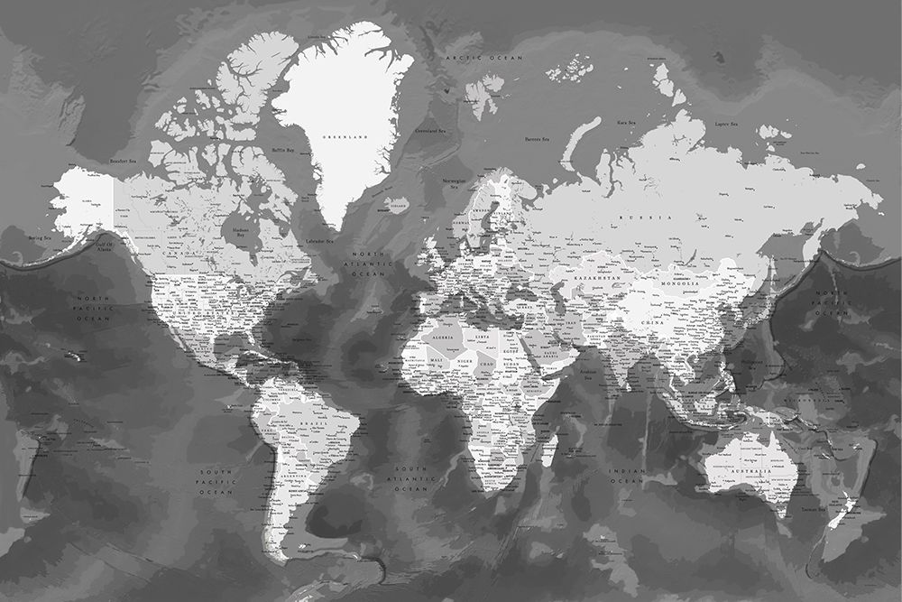 Detailed world map with cities, Patwin art print by Rosana Laiz Blursbyai for $57.95 CAD