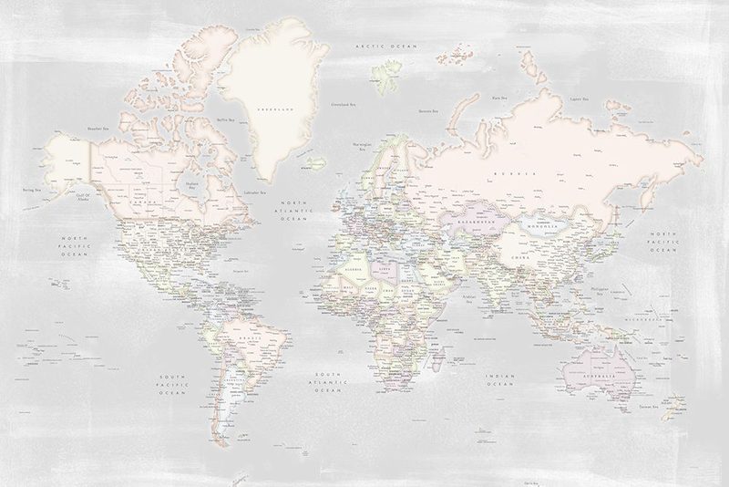 Detailed world map with cities, Maeli pastels art print by Rosana Laiz Blursbyai for $57.95 CAD