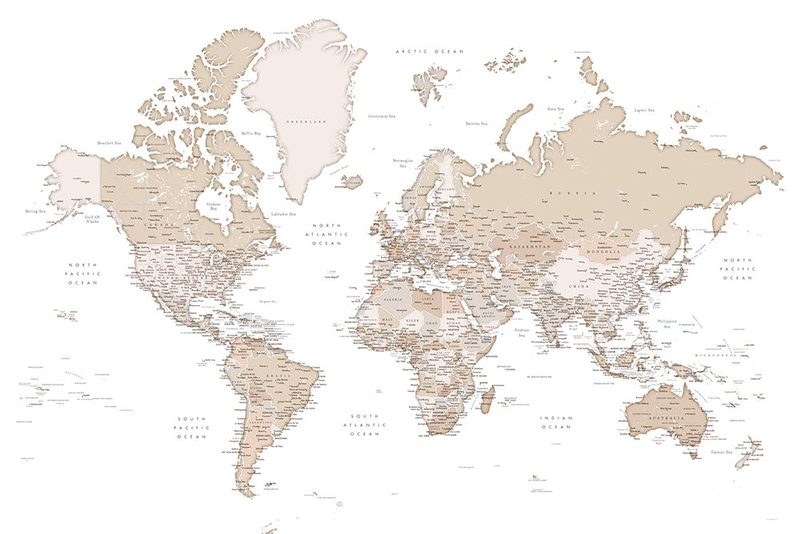 Detailed world map with cities, Louie art print by Rosana Laiz Blursbyai for $57.95 CAD