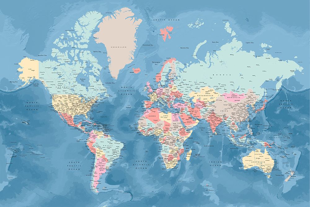 Detailed world map with cities, Vickie art print by Rosana Laiz Blursbyai for $57.95 CAD