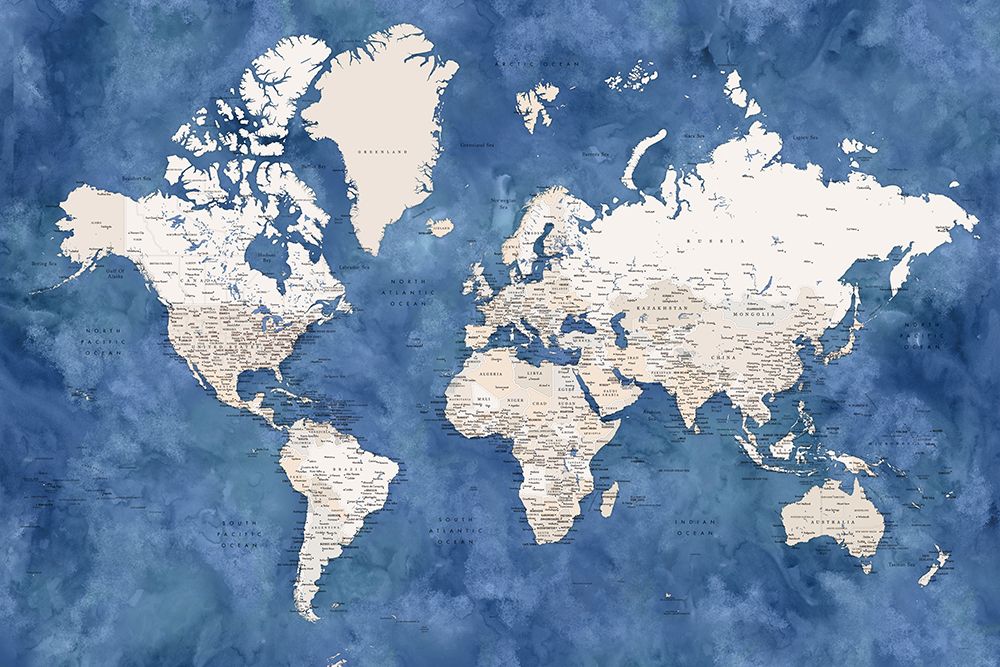 Detailed world map with cities, Sabeen art print by Rosana Laiz Blursbyai for $57.95 CAD