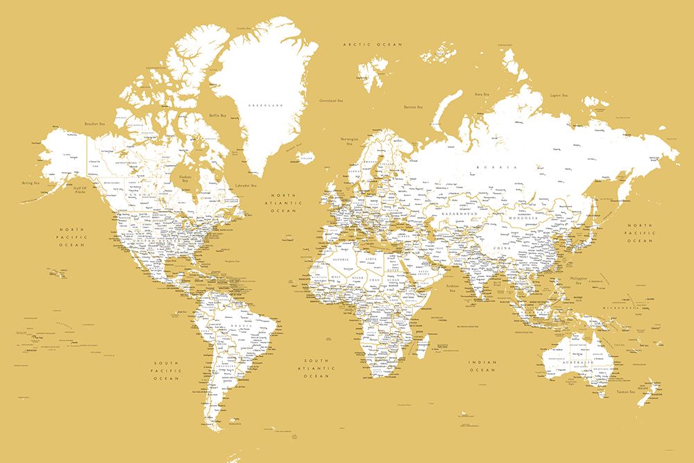Detailed world map with cities, Andrew art print by Rosana Laiz Blursbyai for $57.95 CAD