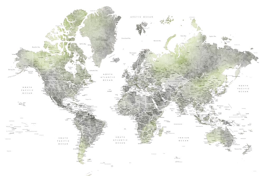 Detailed world map with cities, Hollace art print by Rosana Laiz Blursbyai for $57.95 CAD