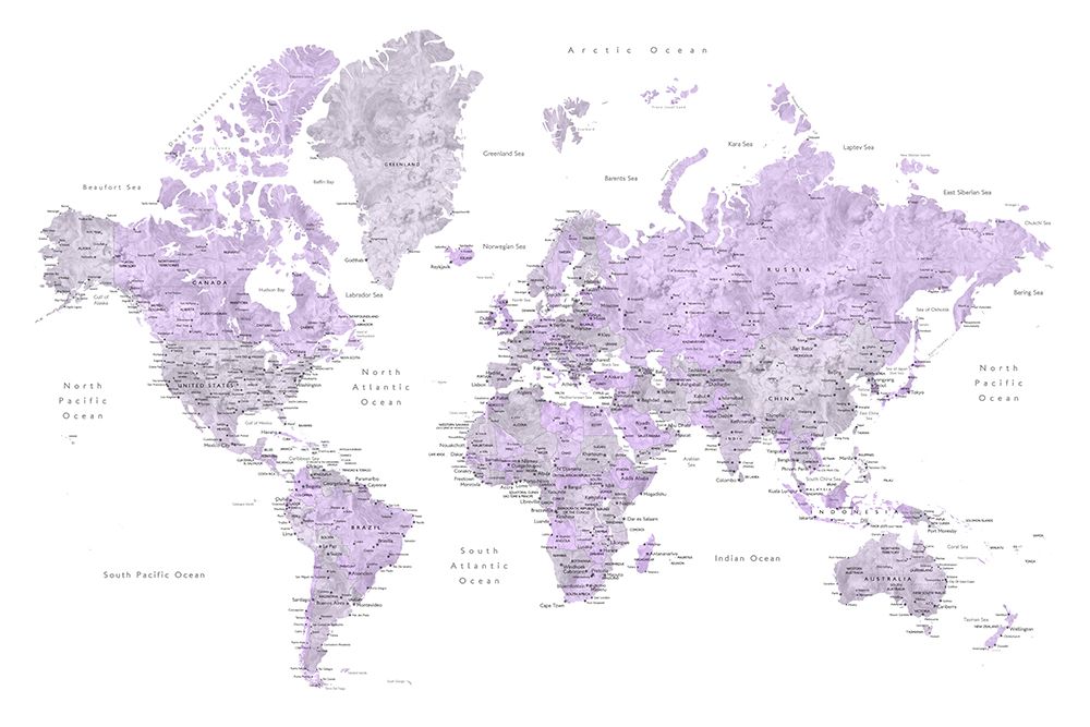 Watercolor world map with cities, Tanya art print by Rosana Laiz Blursbyai for $57.95 CAD