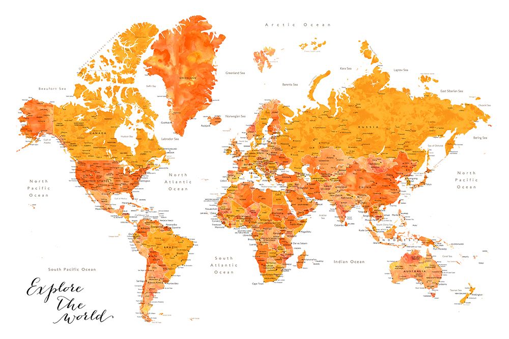 Explore world map with cities - Carlotta art print by Rosana Laiz Blursbyai for $57.95 CAD