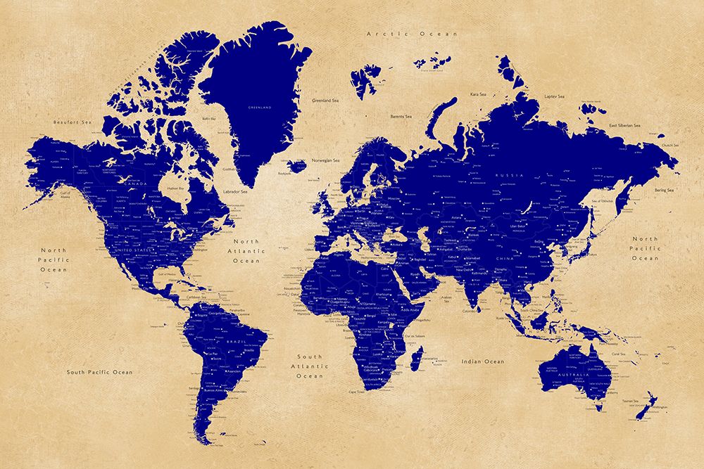 Rustic world map with cities, Korinne art print by Rosana Laiz Blursbyai for $57.95 CAD